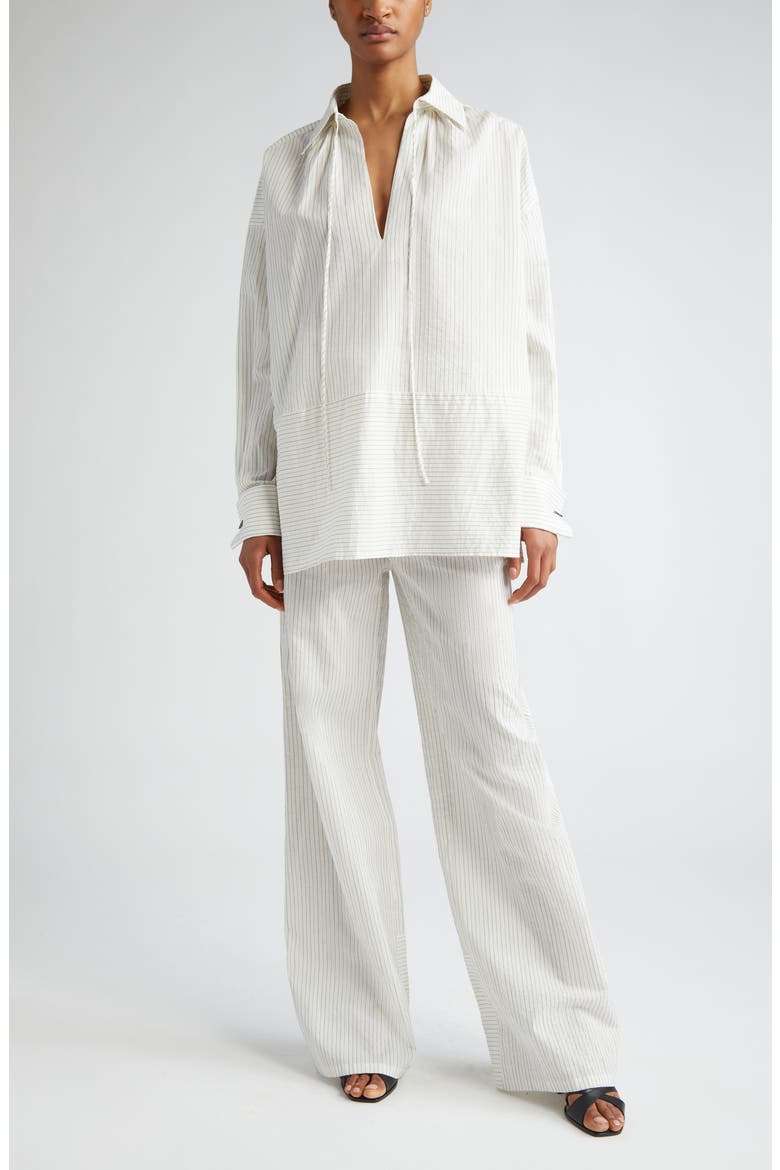 Saletta Pinstripe Oversize Cotton & Silk Top, Alternate, color, WHITE BLACK
