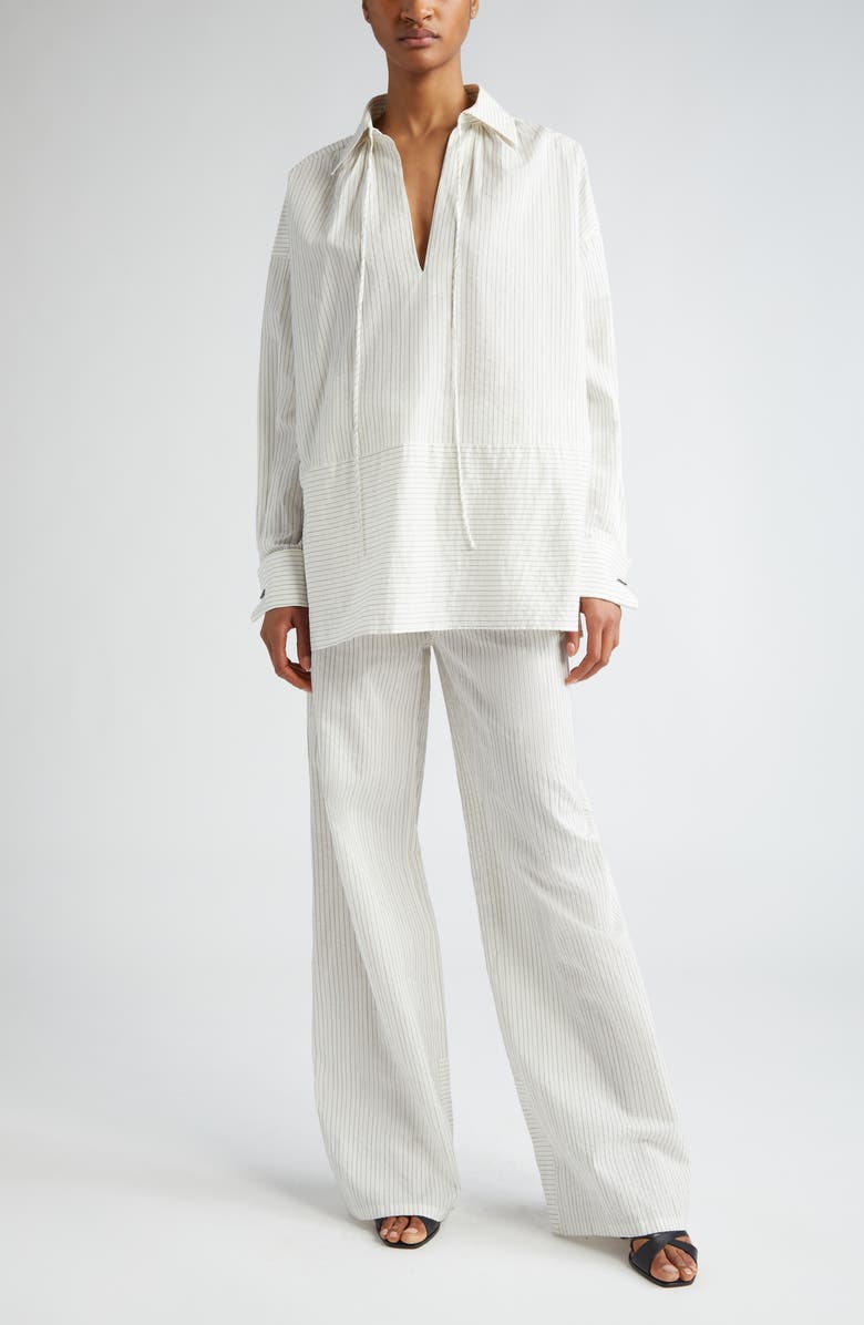 Max Mara Saletta Pinstripe Oversize Cotton & Silk Top, Alternate, color, White Black