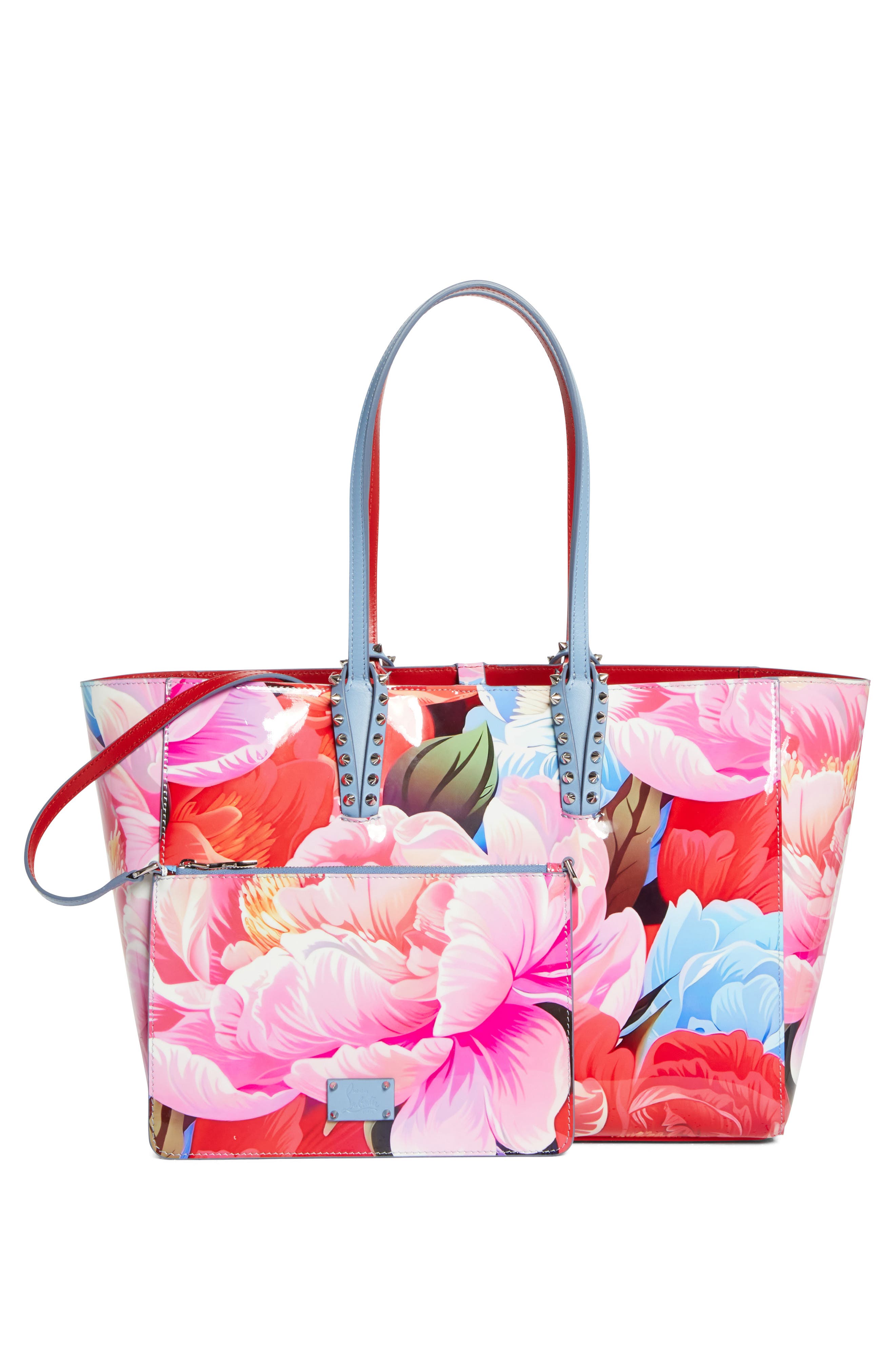 Christian Louboutin Small Cabata Soft Floral Patent Leather Tote, Alternate, color, M251 Multi/Silver