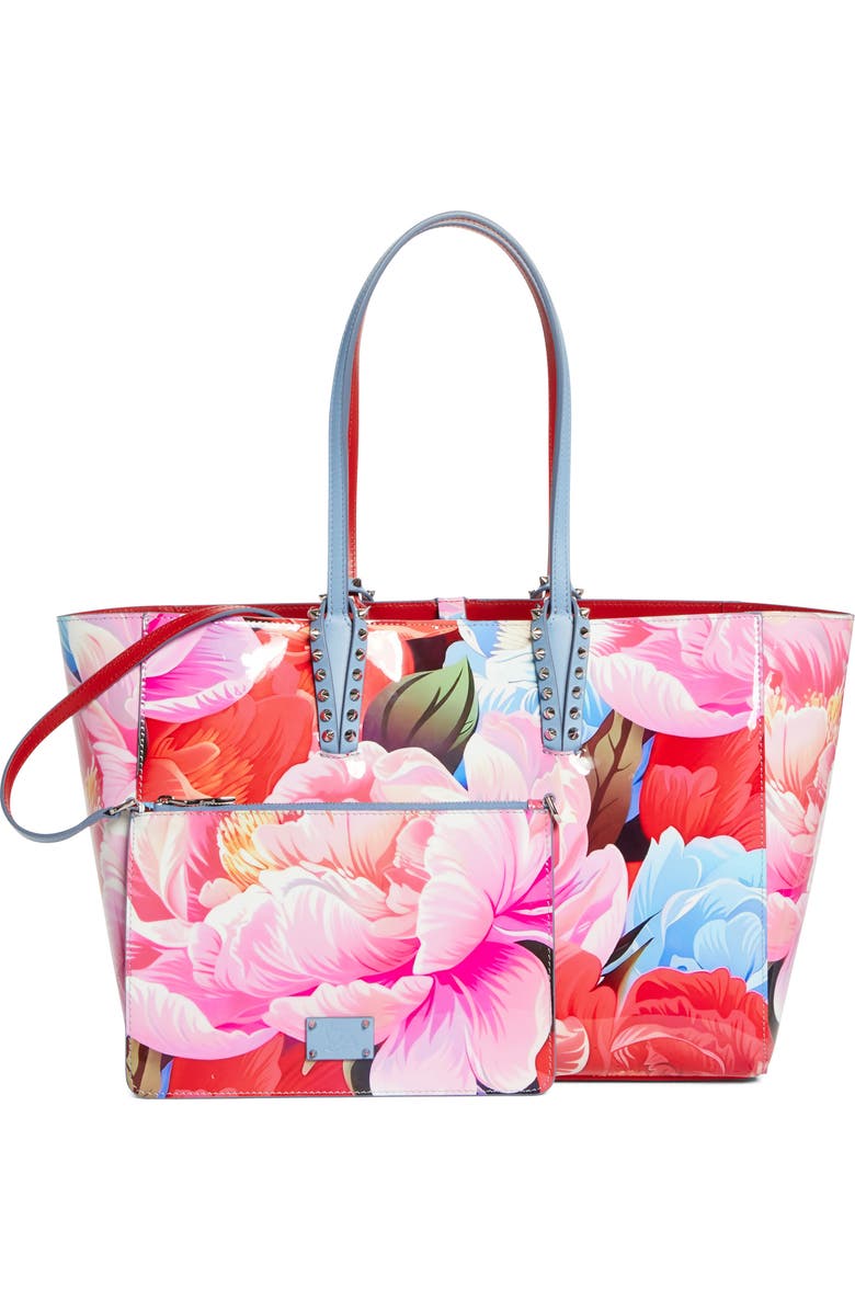 Christian Louboutin Small Cabata Soft Floral Patent Leather Tote, Alternate, color, M251 Multi/Silver