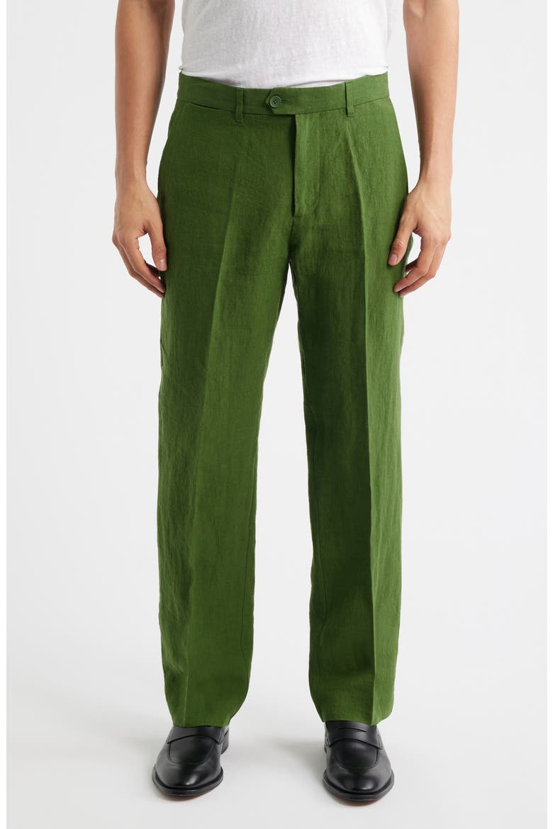 Flat Front Linen Chinos, Main, color, FOREST