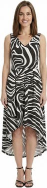 24seven Comfort Apparel Elevate Petite Zebra Sleeveless Fit N Flare High Low Pocket Midi Dress