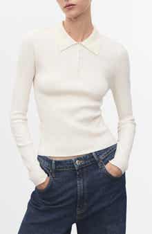 MANGO Rib Long Sleeve Polo Sweater