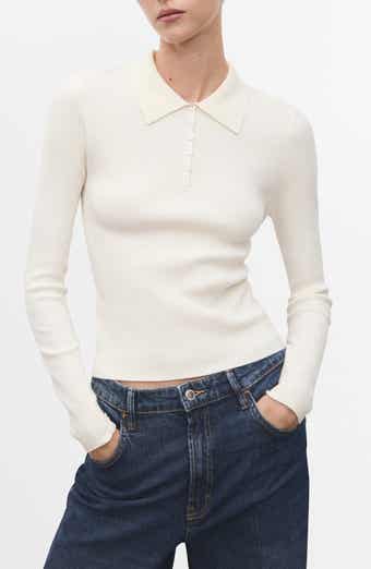 MANGO Rib Long Sleeve Polo Sweater