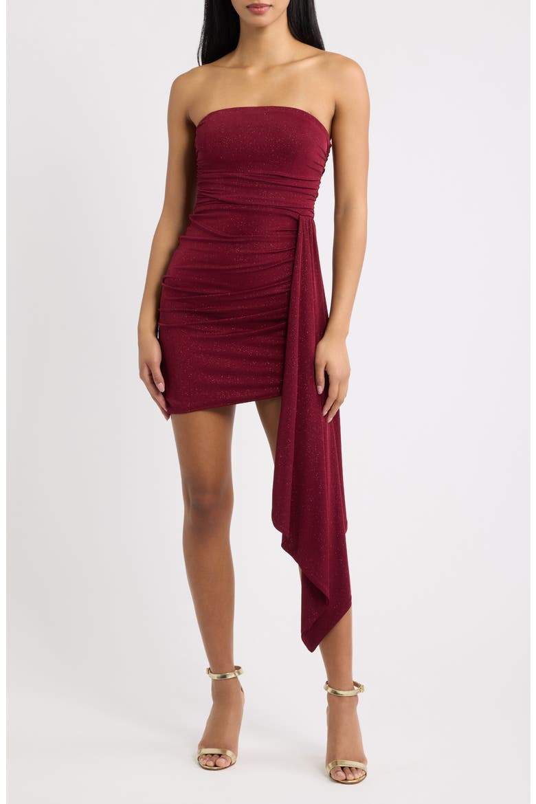 Glitter Knit Strapless Minidress with Side Drape, Main, color, WINE