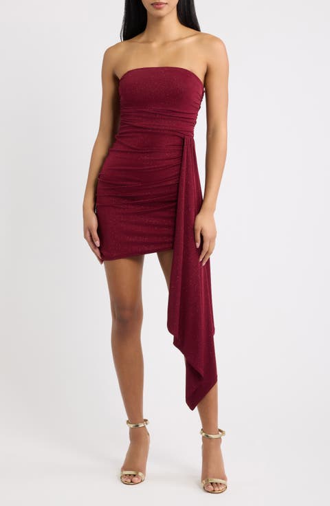Glitter Knit Strapless Minidress with Side Drape