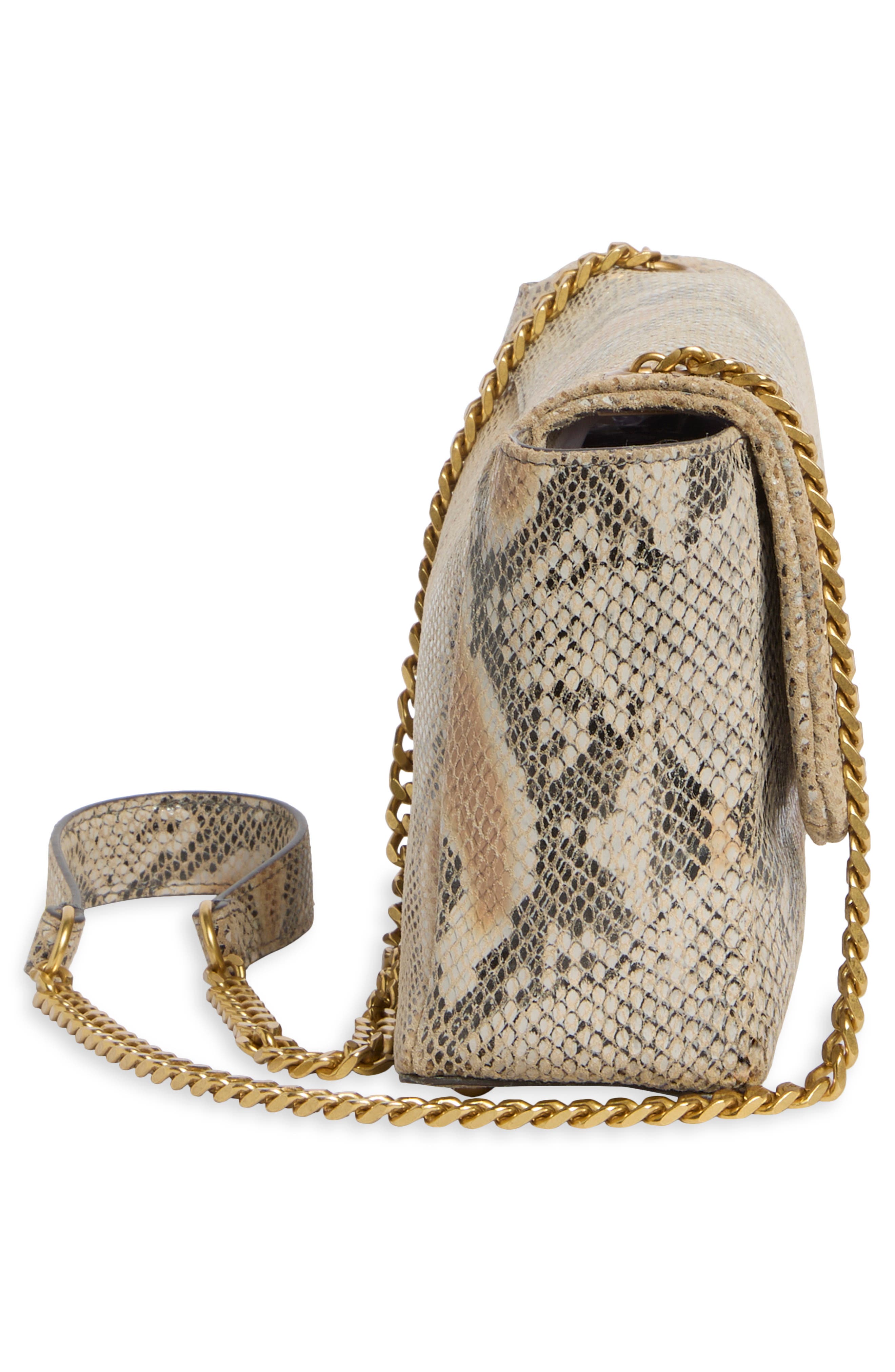 Mylah Snake Embossed Leather Shoulder Bag, Alternate, color, MILK TEA WARM VANILLA SNAKE