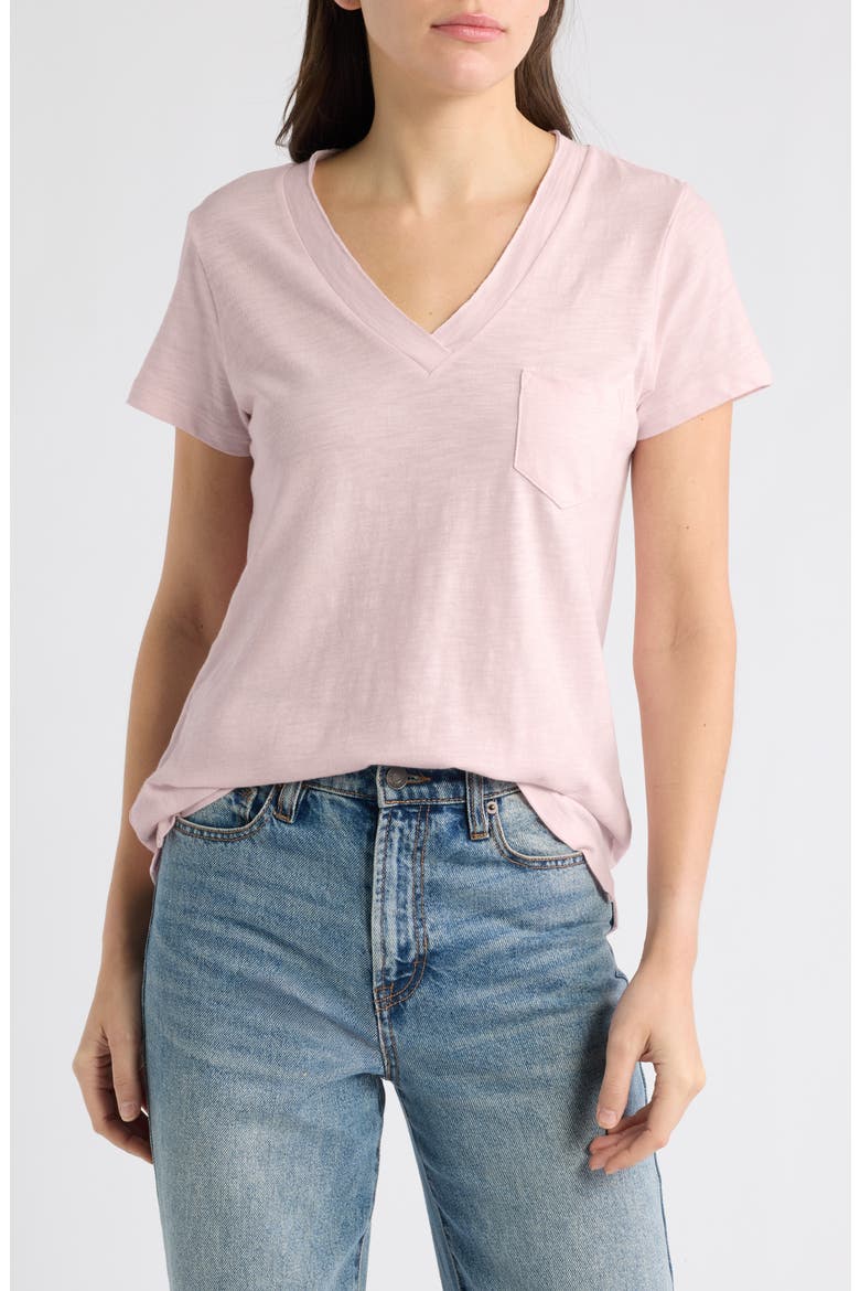 Cotton & Modal V-Neck T-Shirt, Main, color, PINK CAKE