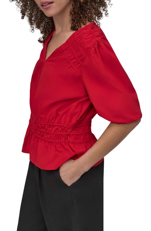 Dkny Shirred Puff Sleeve Peplum Top In Red