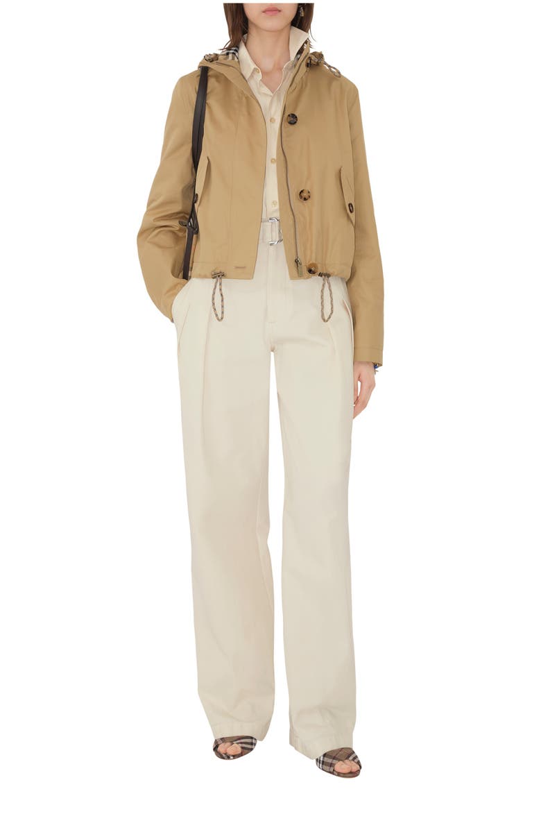 Burberry Short Gabardine Parka, Main, color, Flax