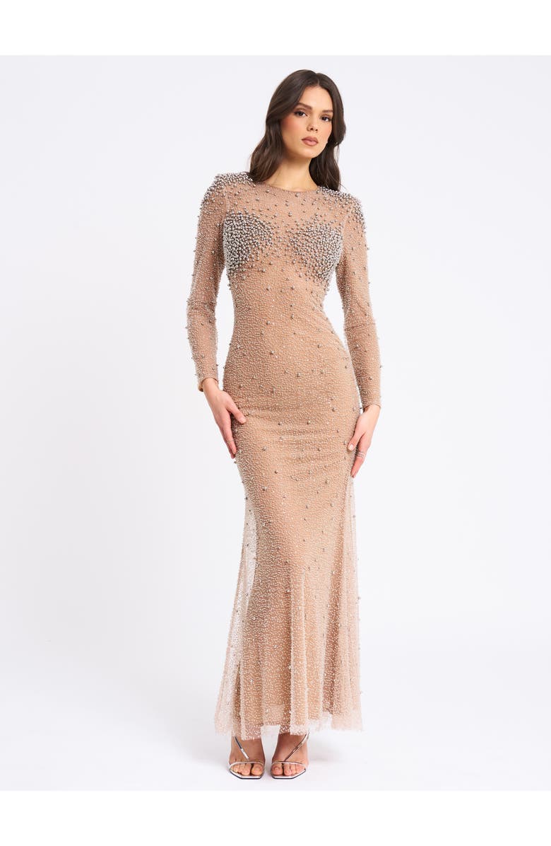 Miss Circle Rita Embroidered Mesh Silver Beaded Mermaid Gown, Alternate, color, Silver Beaded