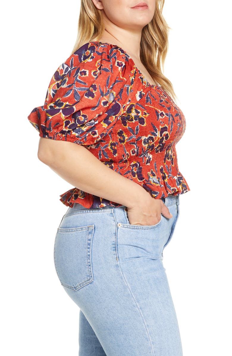 BP. Print Smocked Crop Top, Alternate, color, 