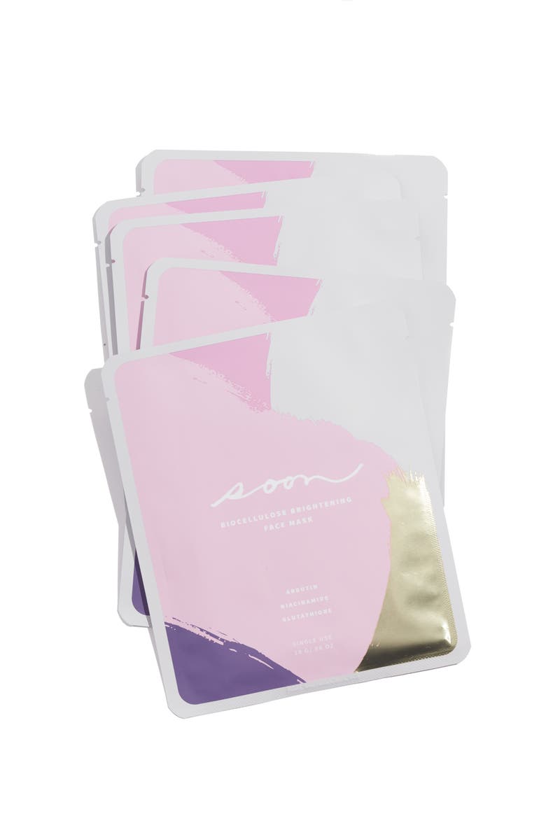 Soon Skincare Set of 5 Biocellulose Brightening Face Masks, Main, color,