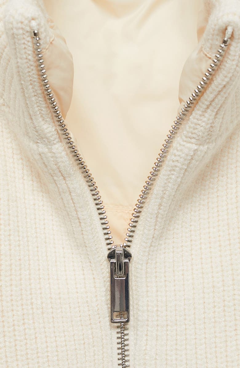 MANGO Mixed Media Rib Knit Puffer Vest, Alternate, color, Ecru