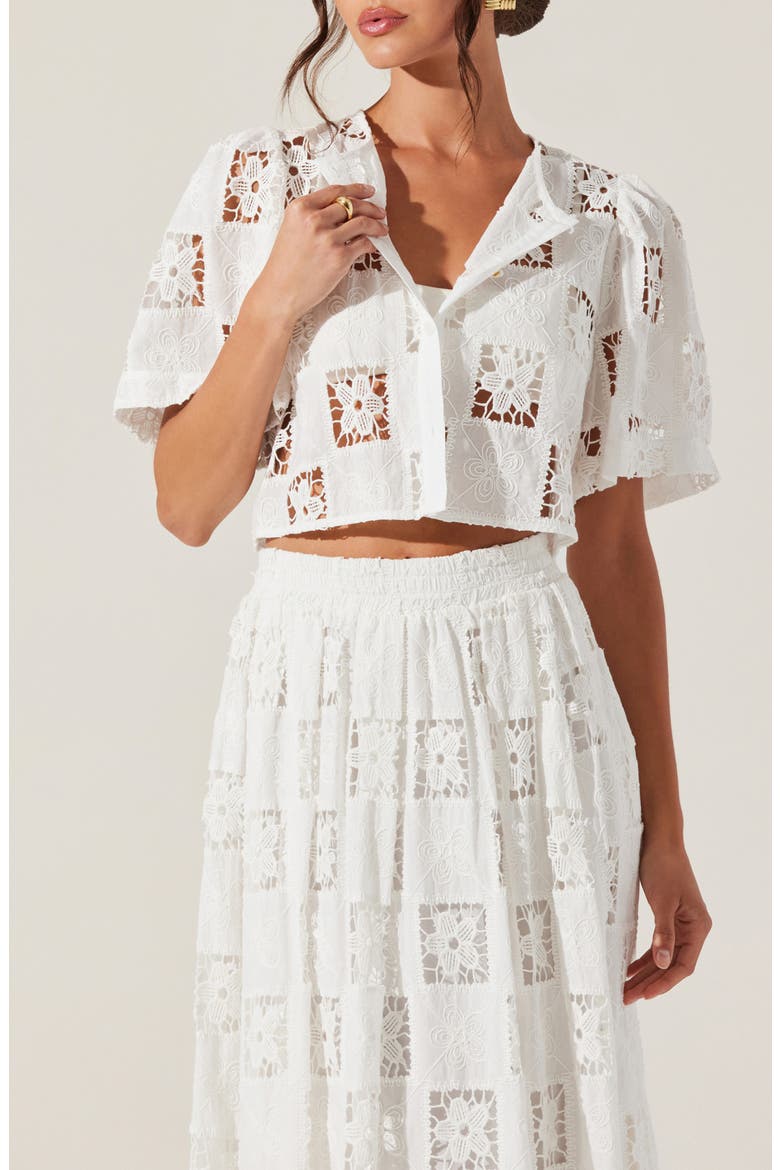 Andolina Floral Lace Button-Up Crop Top, Main, color, WHITE