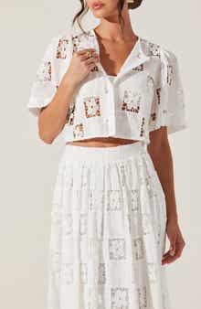 ASTR the Label Andolina Floral Lace Button-Up Crop Top