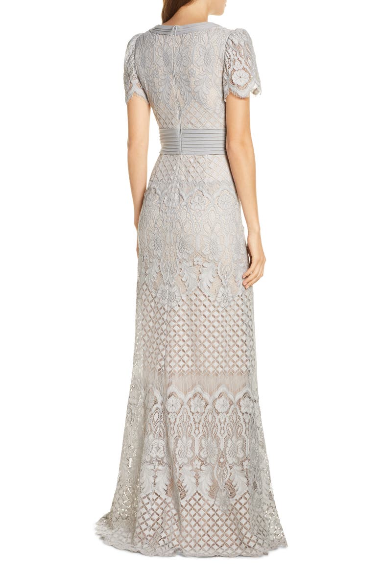 Embroidered Lace Evening Gown, Alternate, color, PEWTER/PETAL