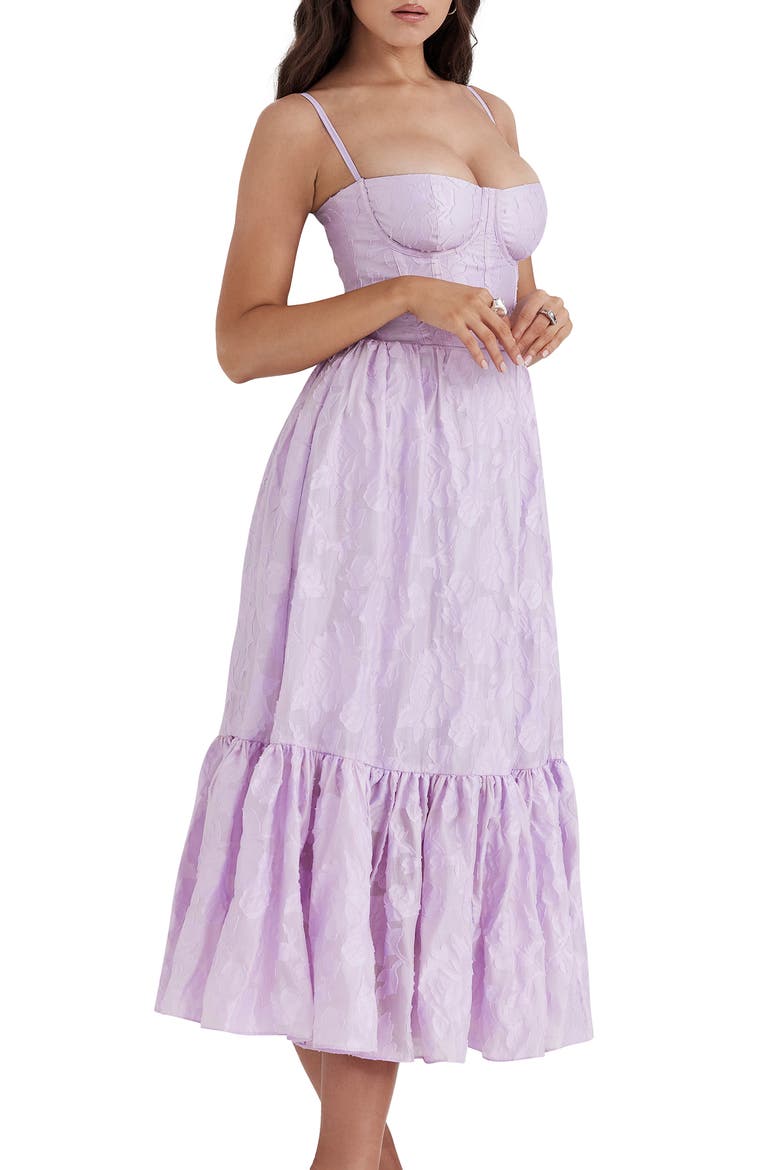 Mira Organza Corset Midi Dress, Alternate, color, PASTEL LILAC