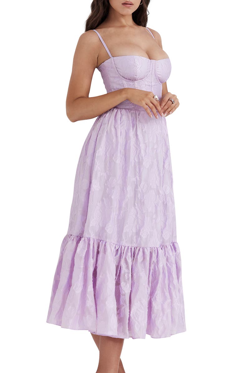 HOUSE OF CB Mira Organza Corset Midi Dress, Alternate, color, Pastel Lilac