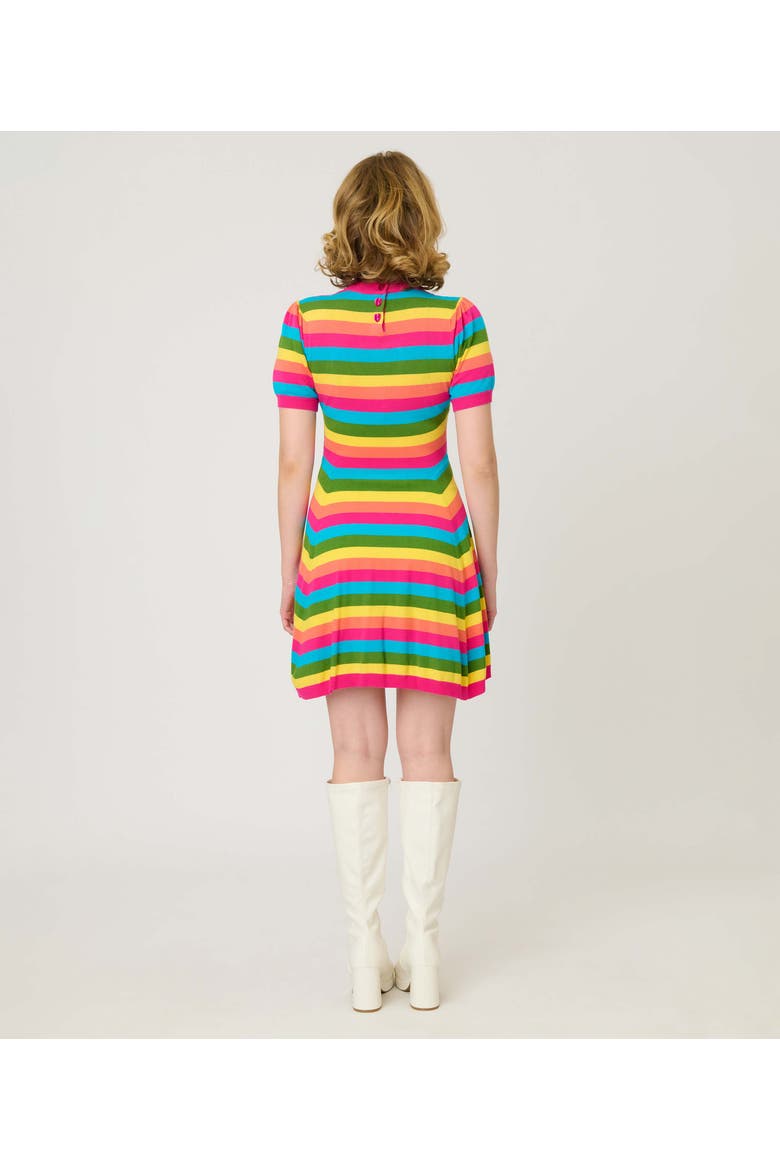 Heart Cutout Flare Dress, Alternate, color, Pink w/ Rainbow Stripe