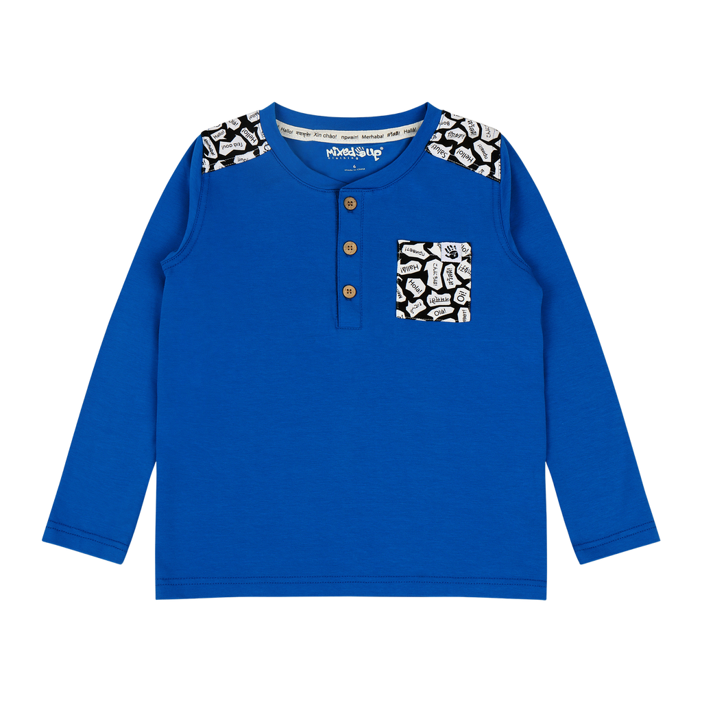 Mixed Up Clothing Boys Pocket Long-Sleeve Henley Shirt in Blue  product