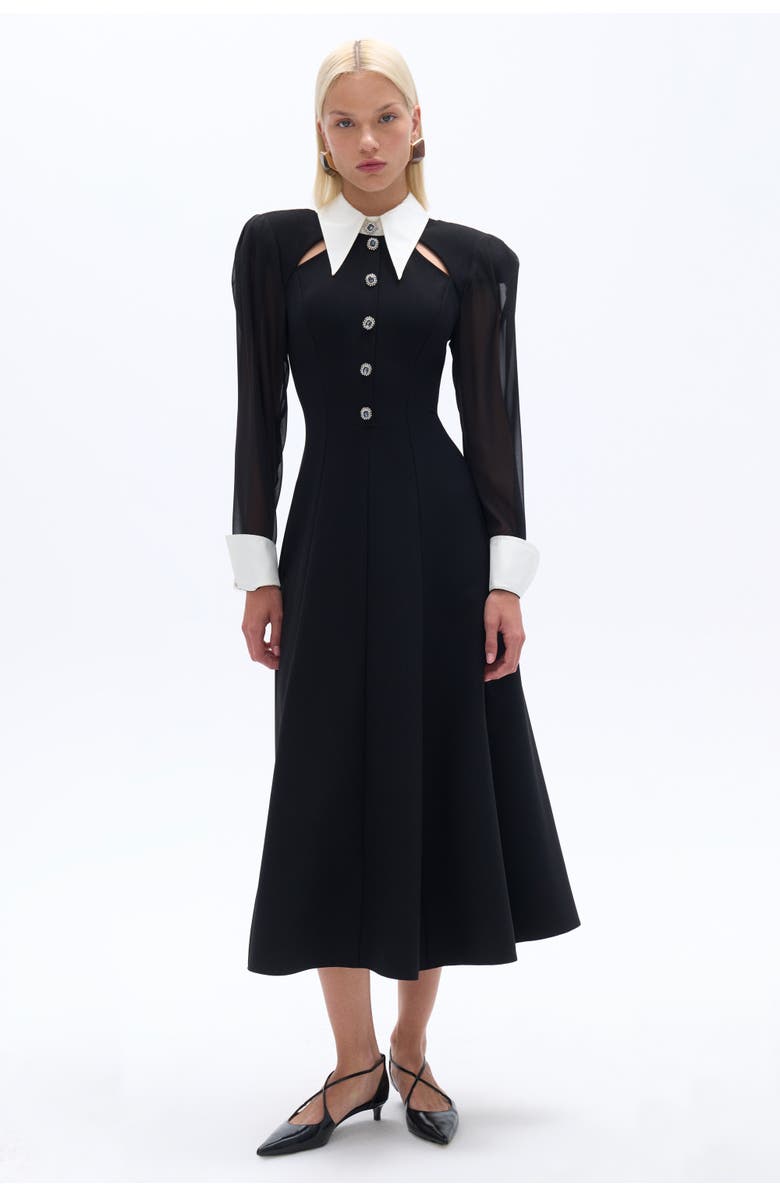 Nocturne Tie Collar Midi Dress, Main, color, 