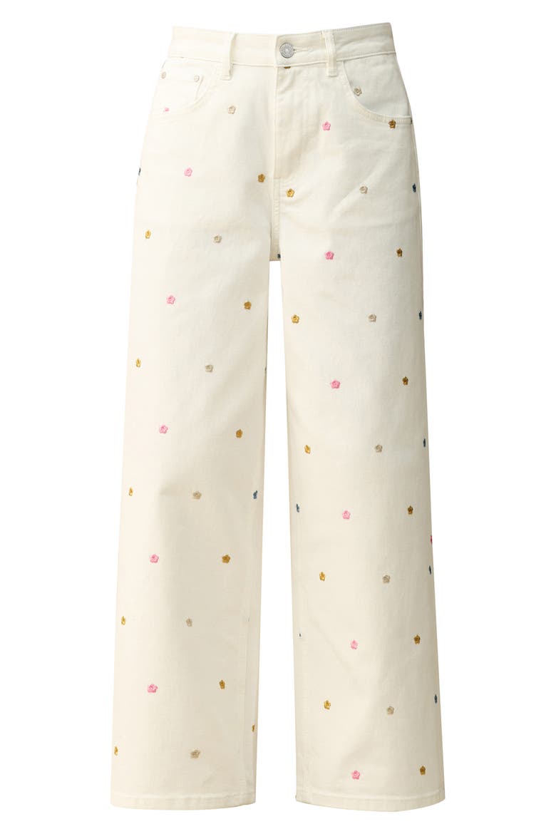 Floral Embroidered Wide Leg Jeans, Alternate, color, WHITE