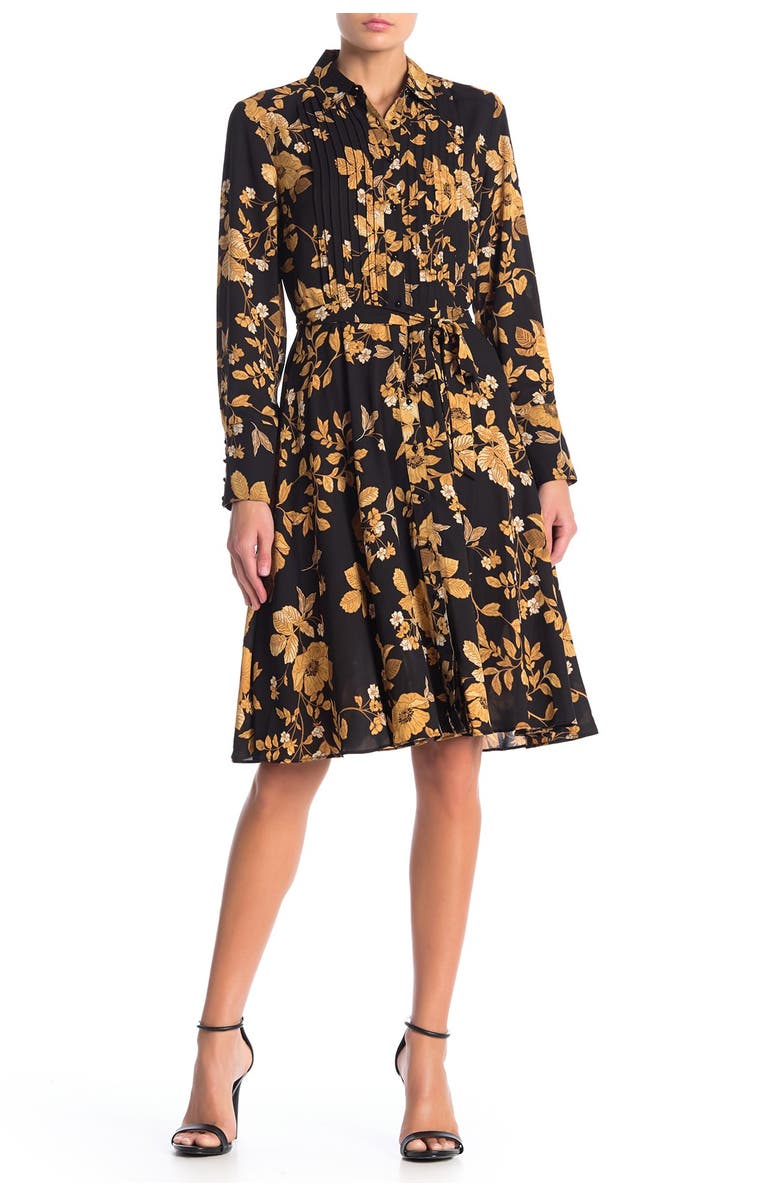 Nanette Lepore Pintuck Long Sleeve A-Line Shirt Dress, Main, color,