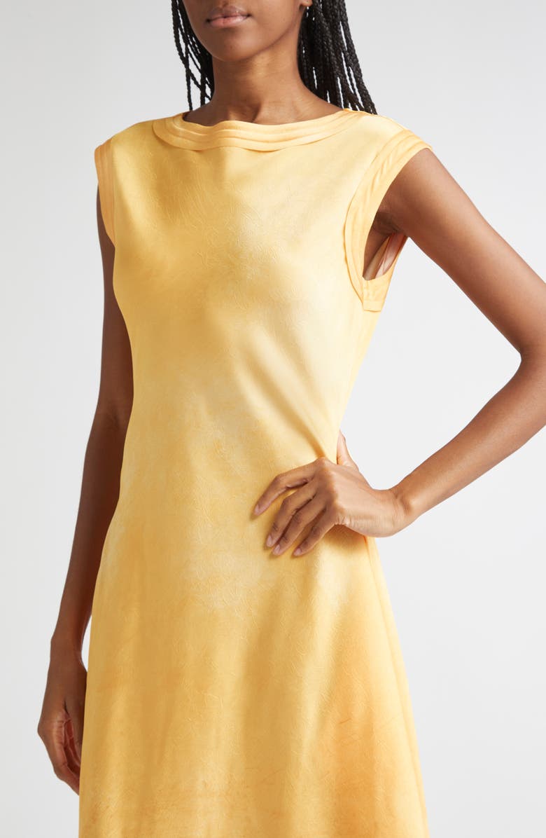 Jason Wu Collection Smudged Canvas Print Asymmetric Hem Midi Dress, Alternate, color, Marigold / Saddle