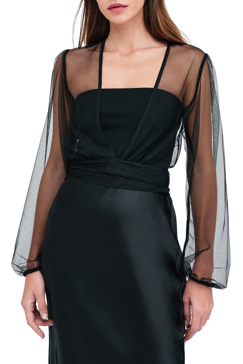 Verona Sheer Mesh Wrap Bolero, Main, color, BLACK