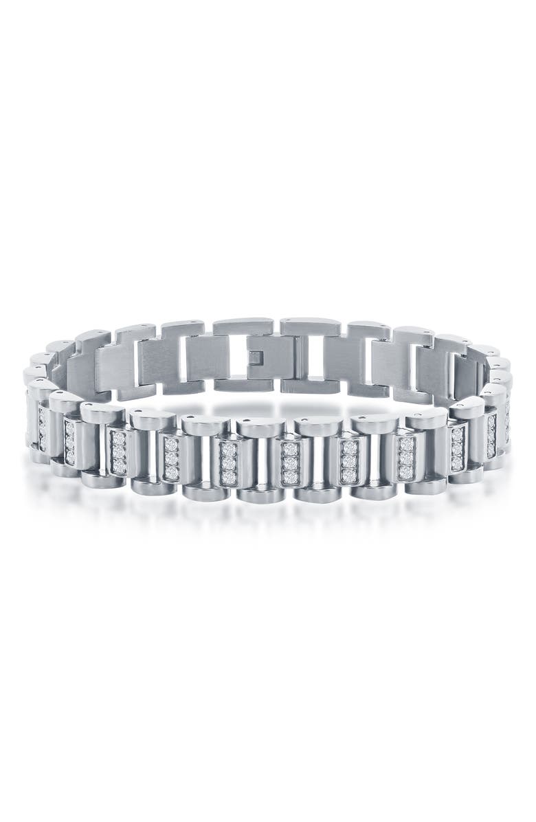 BLACKJACK Men's Pavé CZ Link Bracelet, Main, color, Silver