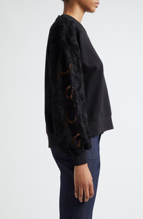 Cinq À Sept Lace Sleeve Cotton Sweatshirt In Black