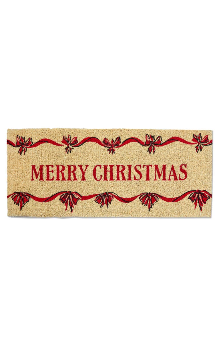 tag Merry Christmas Bows Coir Door Mat Red Holiday Decor, Main, color, Red