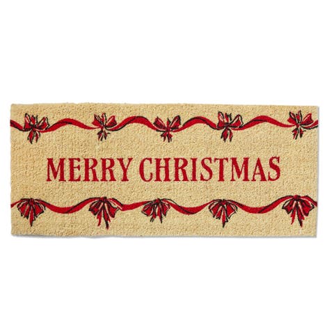 Merry Christmas Bows Coir Door Mat Red Holiday Decor