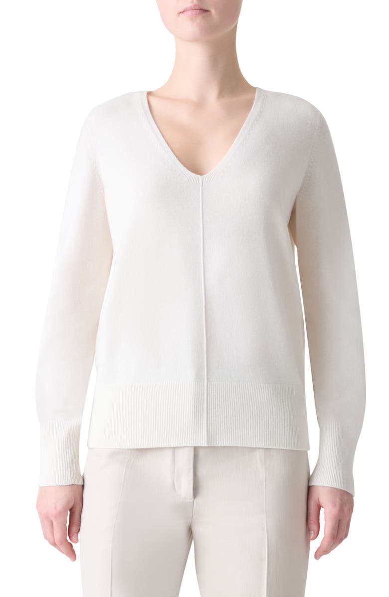 Akris V-Neck Cashmere Sweater, Main, color, Ecru
