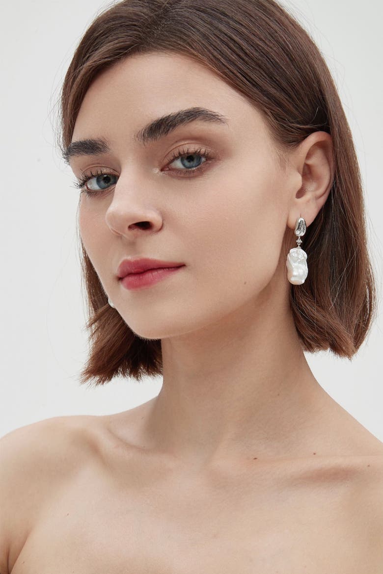 Doris Large Freshwater Baroque Pearl Drop Earrings, Alternate, color, Silver