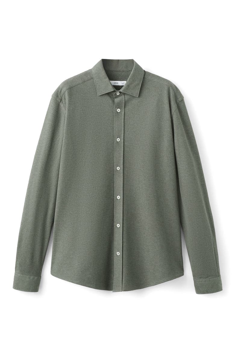 Slim Fit Cotton Piqué Button-Up Shirt, Alternate, color, GREEN