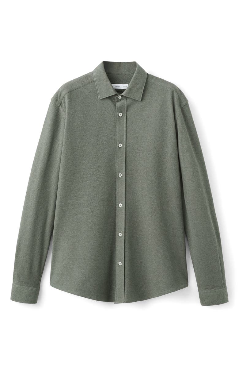 MANGO Slim Fit Cotton Piqué Button-Up Shirt, Alternate, color, Green
