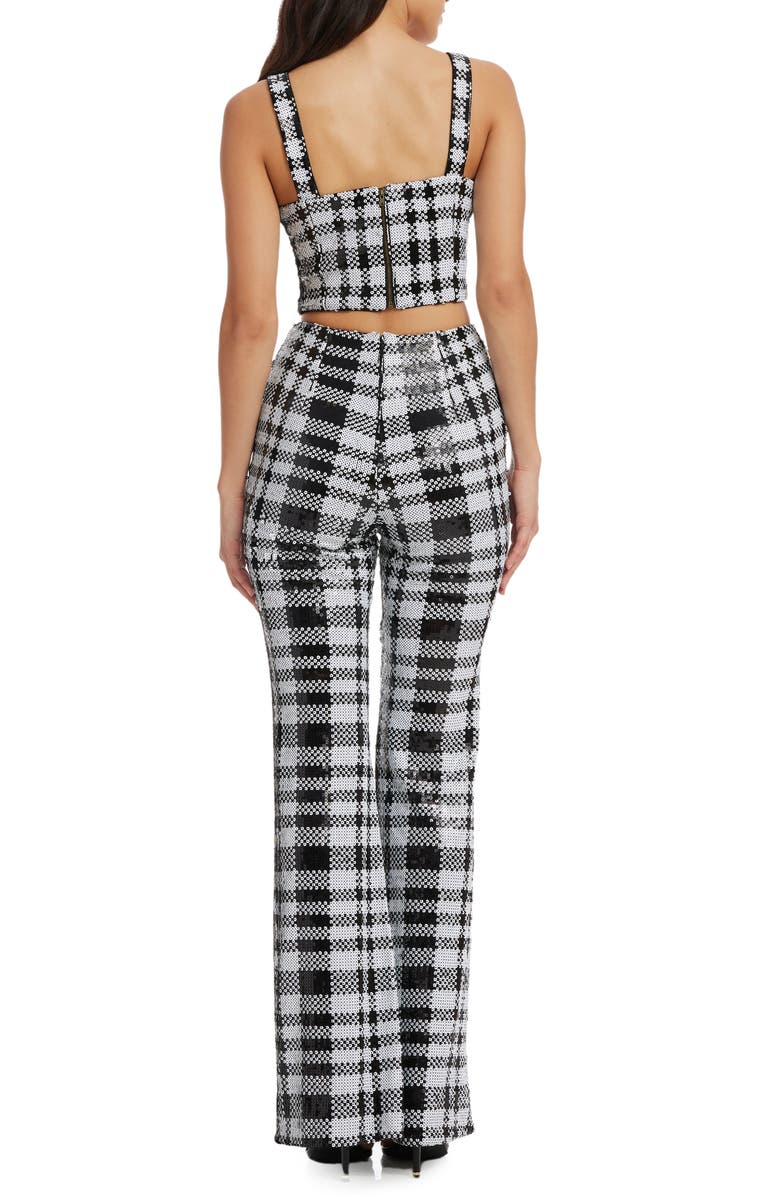 Dress the Population Jackson Plaid Bustier Crop Top & Pants, Alternate, color, Black-White