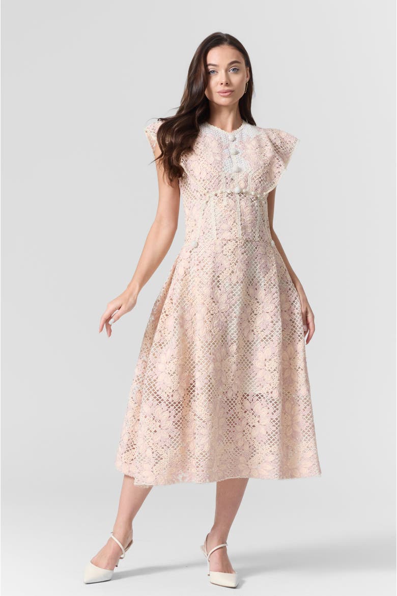 Pink Lace Embroidered Midi Dress, Alternate, color, light pink