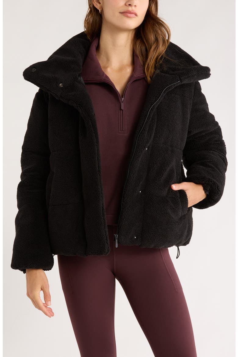 Faux Shearling Puffer Jacket, Main, color, BLACK