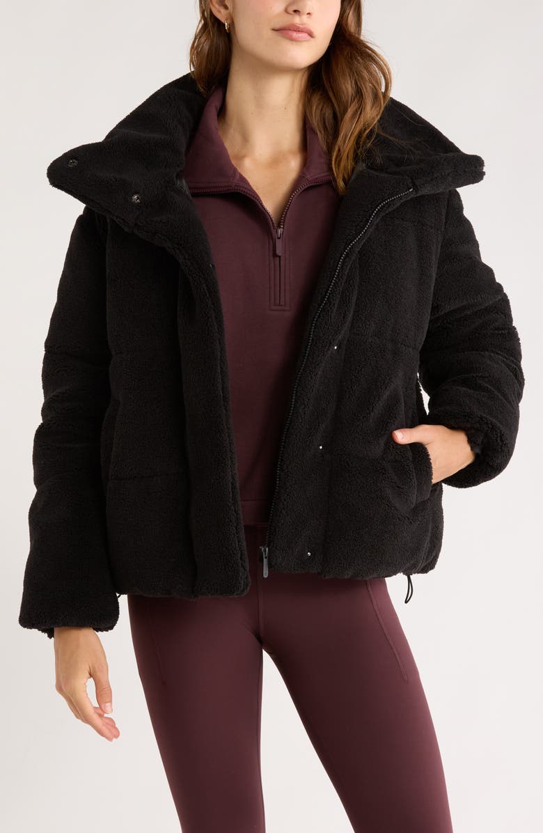 Zella Faux Shearling Puffer Jacket, Main, color, Black