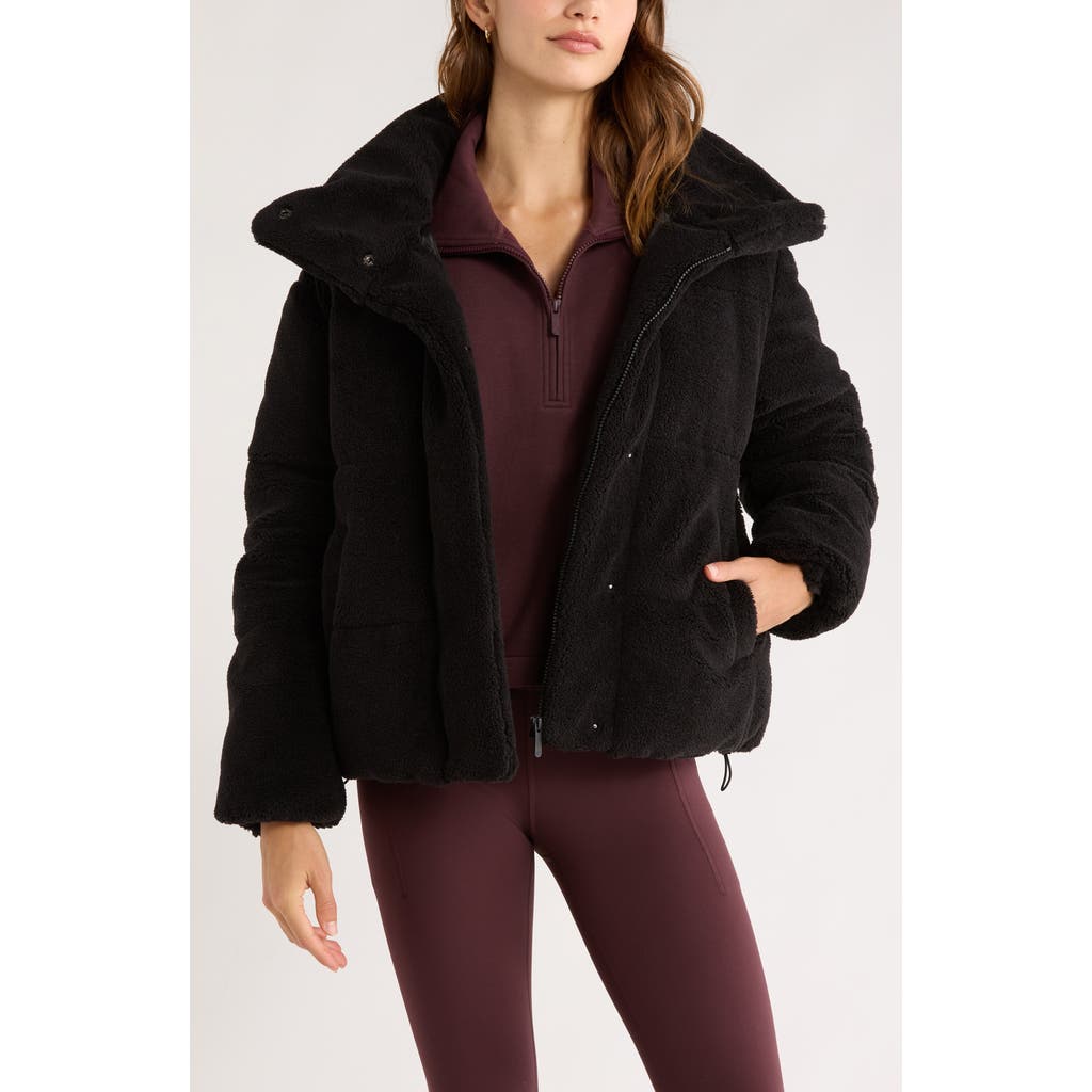 Zella Faux Shearling Puffer Jacket In Black