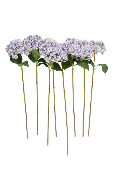 Set of Eight Purple Hydrangea Artificial Flowers