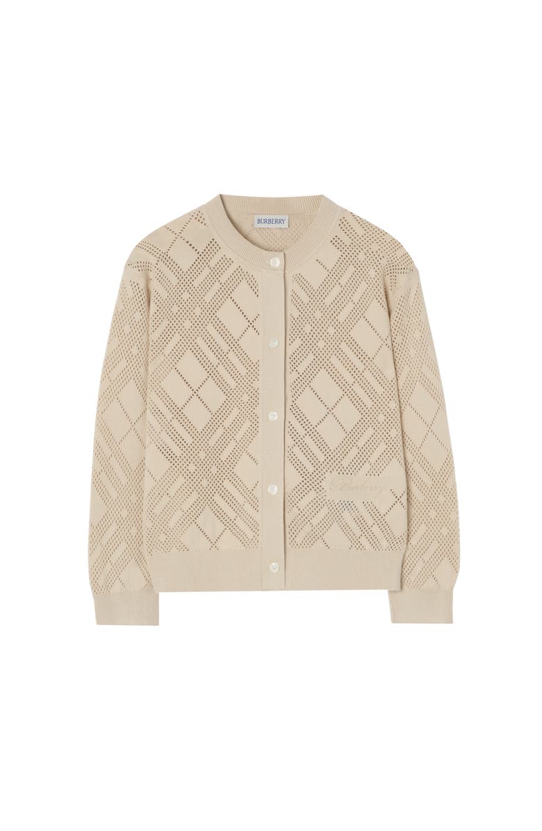 Burberry Pointelle Knit Cotton Cardigan, Main, color, Clam Beige