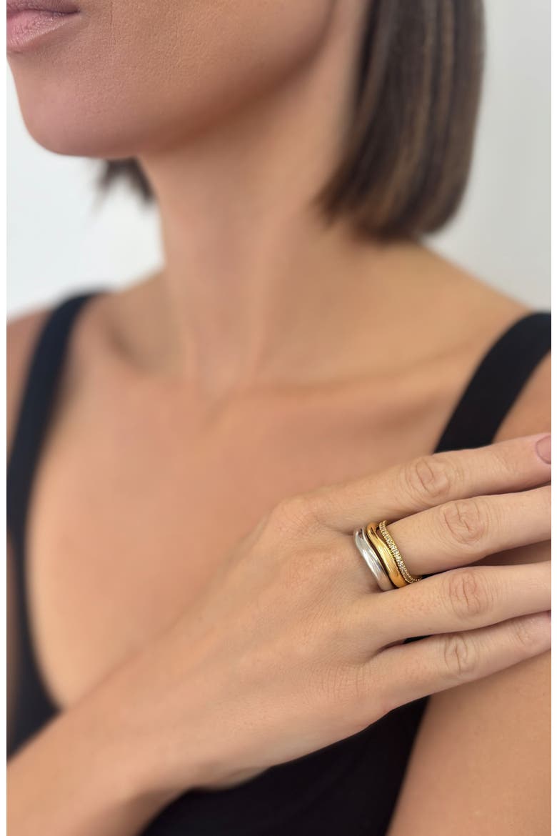 Set of 3 Wavy Band Rings, Alternate, color, SILVER/ GOLD
