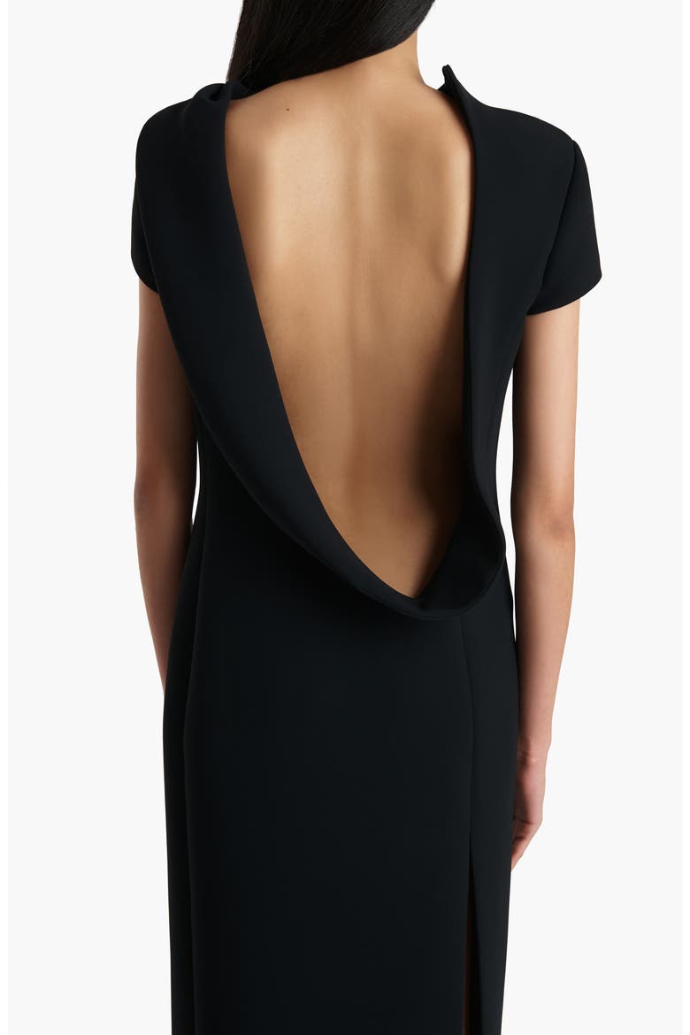 Iryl Open Back Crepe Dress, Alternate, color, BLACK