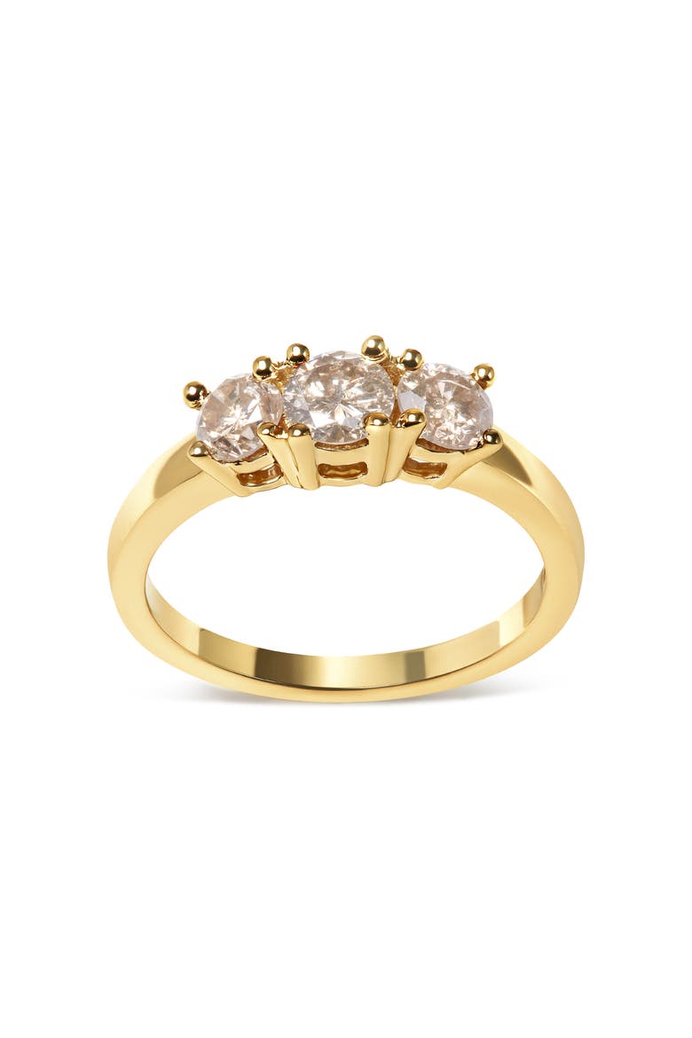 10K Yellow Gold 1.00 Cttw Champagne Diamond 3-Stone Band Ring, Alternate, color, Yellow