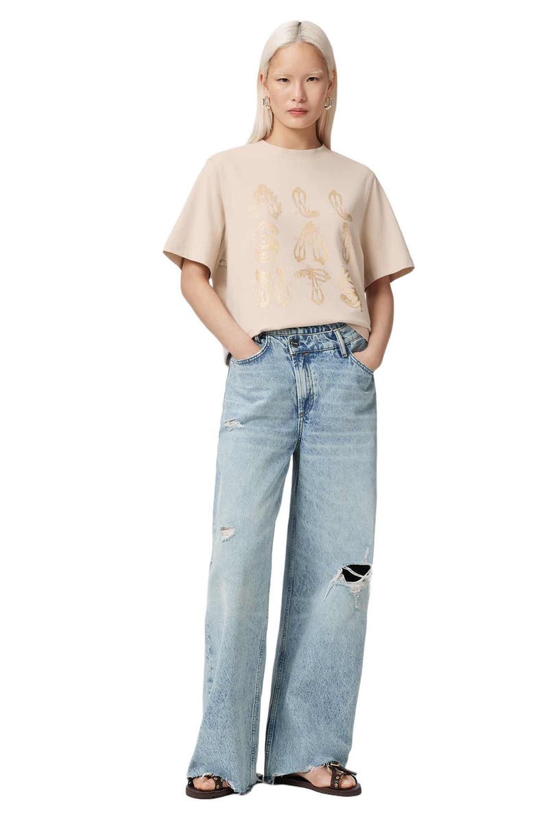 AllSaints Ella Lisa Metallic Graphic T-Shirt, Alternate, color, Dove White