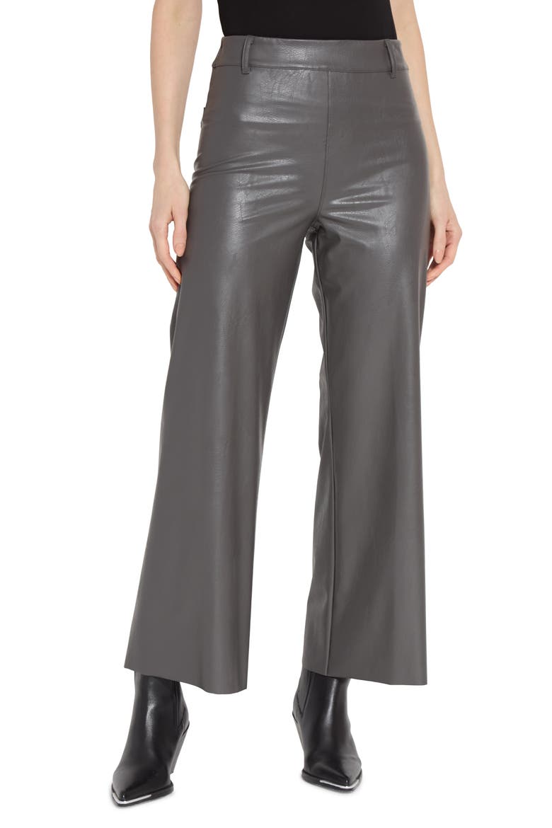 High Waist Faux Leather Wide Leg Pants, Main, color, GRAY ASH